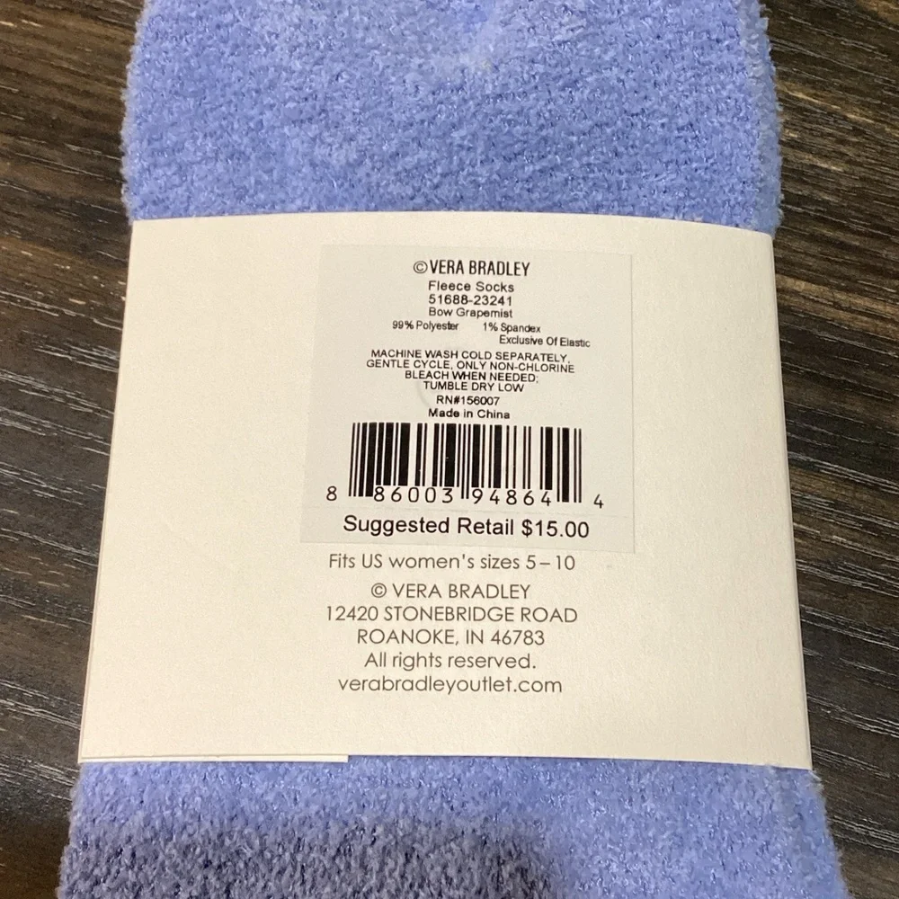 Vera Bradley Blue Fleece Socks with White Bow - Picture 3 of 3